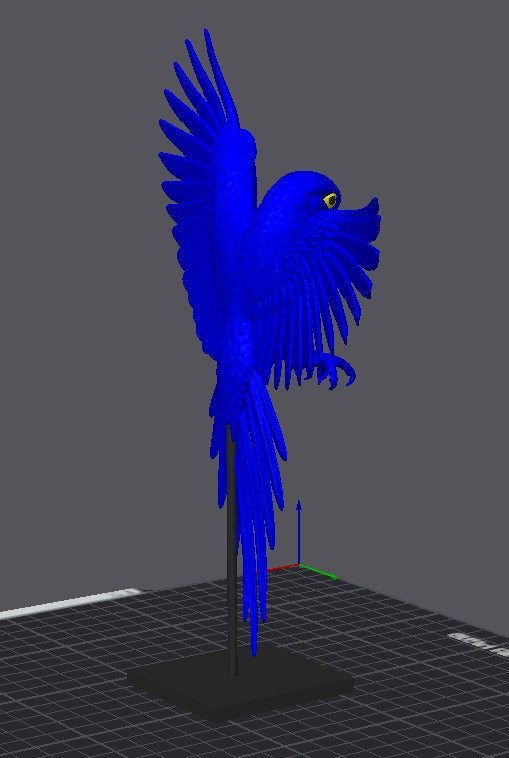 Arara azul em uma base asas abertas