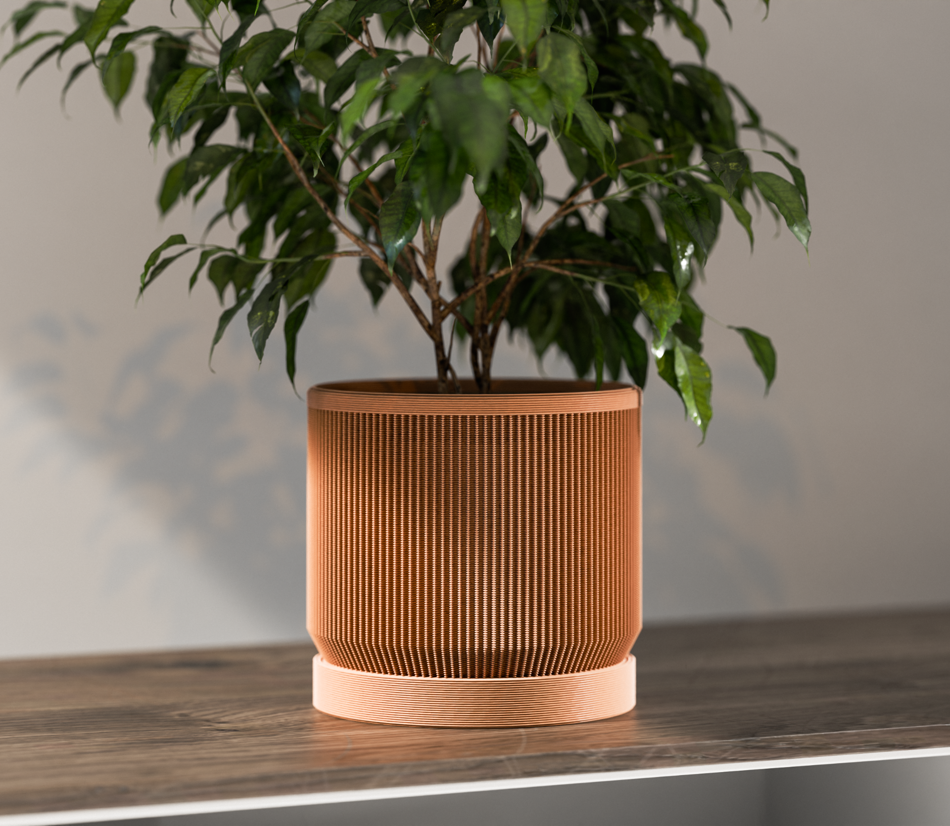 Mid Century Modern Ribbed Planter with Drip Tray
