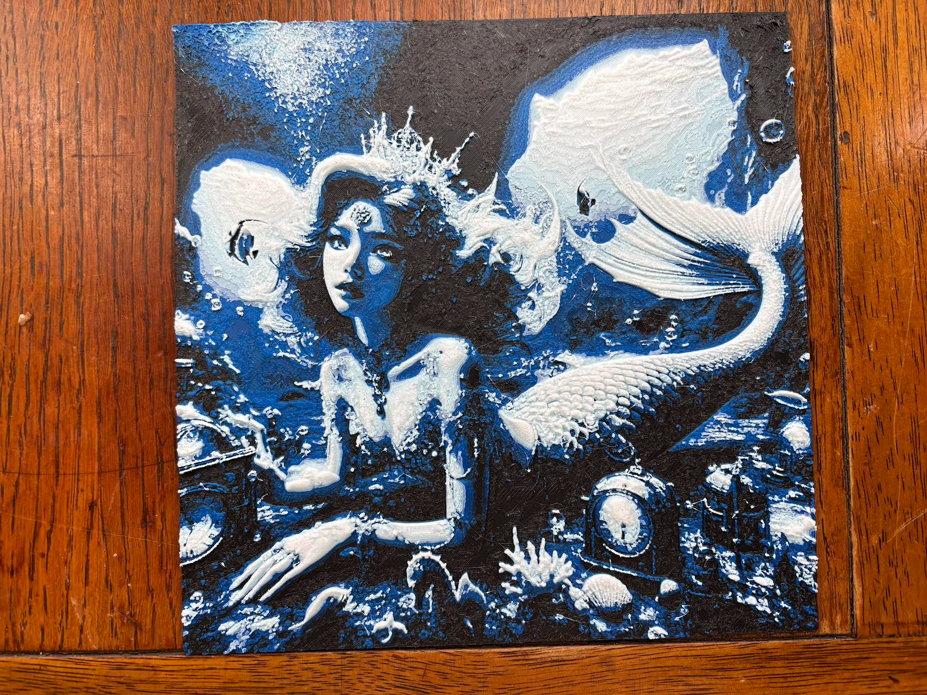 hueforge steampunk mermaid in blue