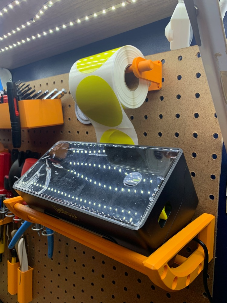 3in wide pegboard tape/thermal label holder