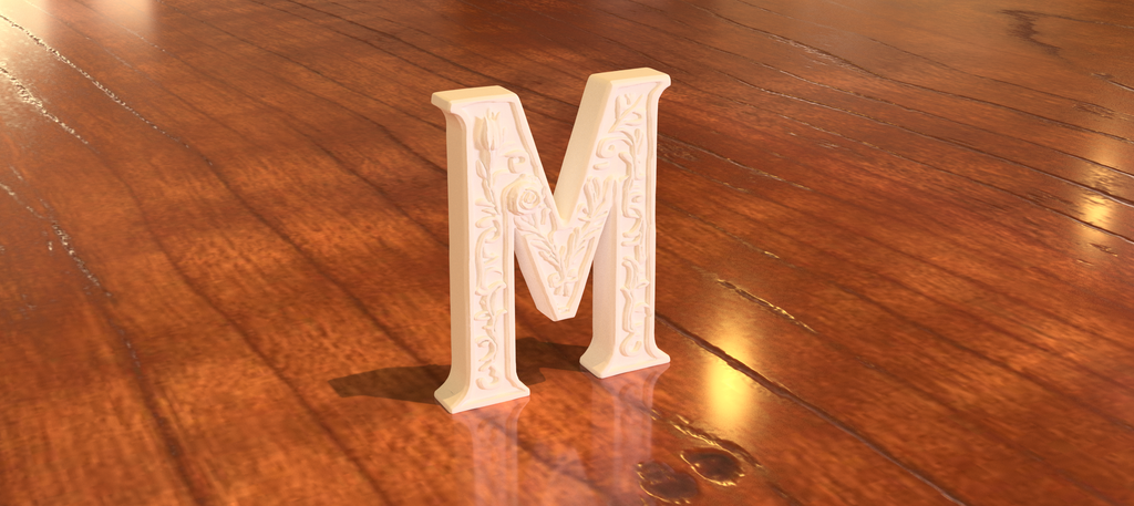 Standing Letter M in a Gypsum Floral Style