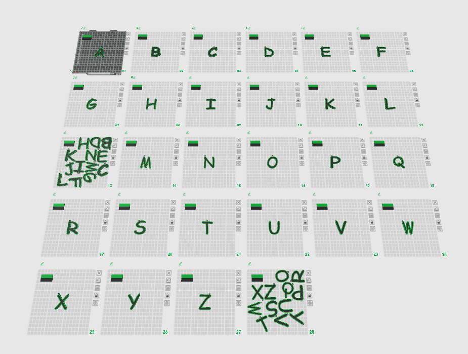 Letters for keychains with raised edge