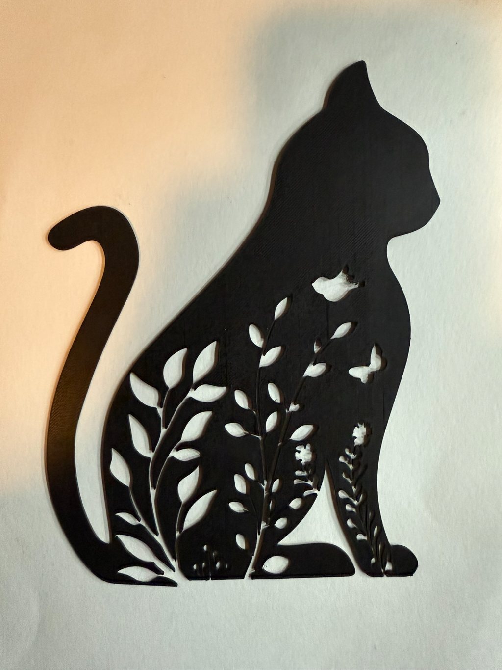 cat silhouette with flowers (wall art)