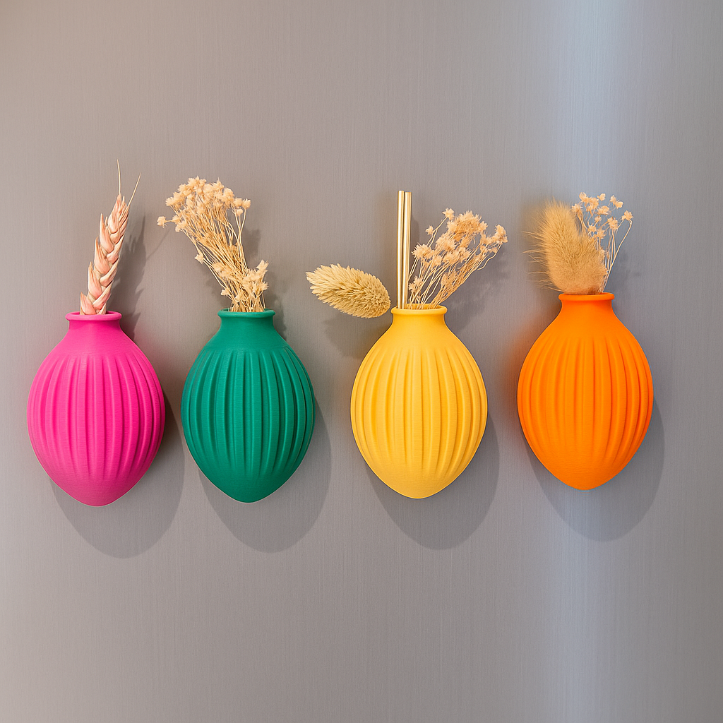Set of 4 Mini Magnetic Vases – Ribbed Design