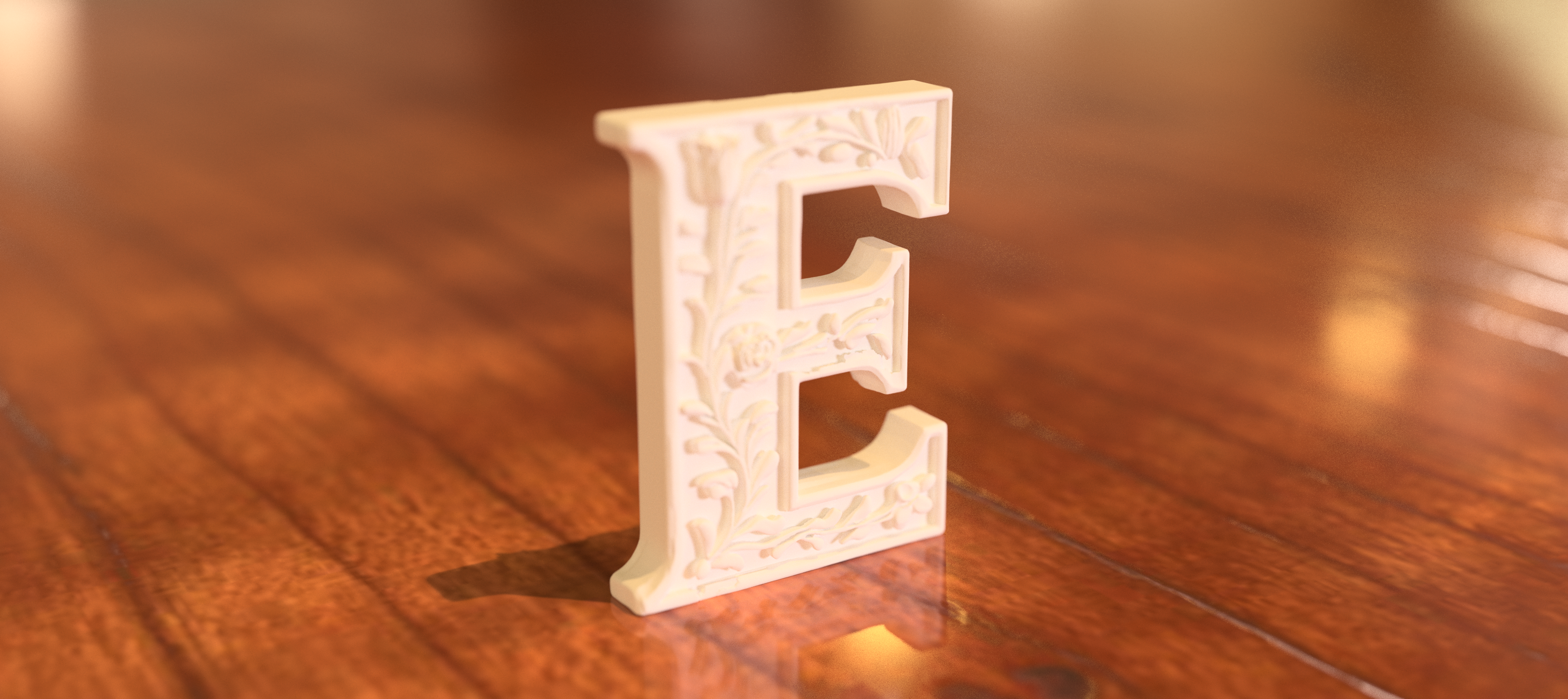 Standing Letter E in a Gypsum Floral Style