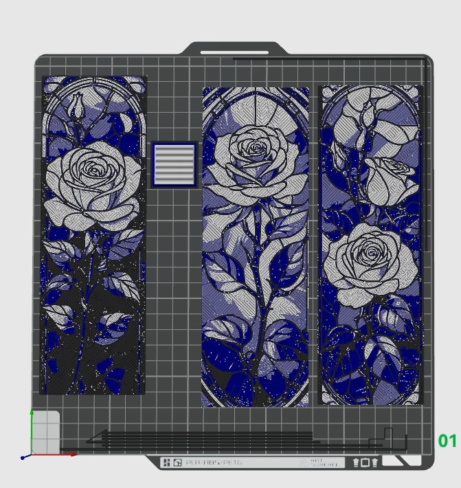 Stained Glass Roses in Bloom - Set of 3 Bookmarks colored in Hueforge