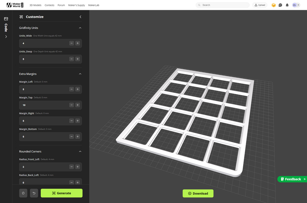 Gridfinity Parametric Base Plate