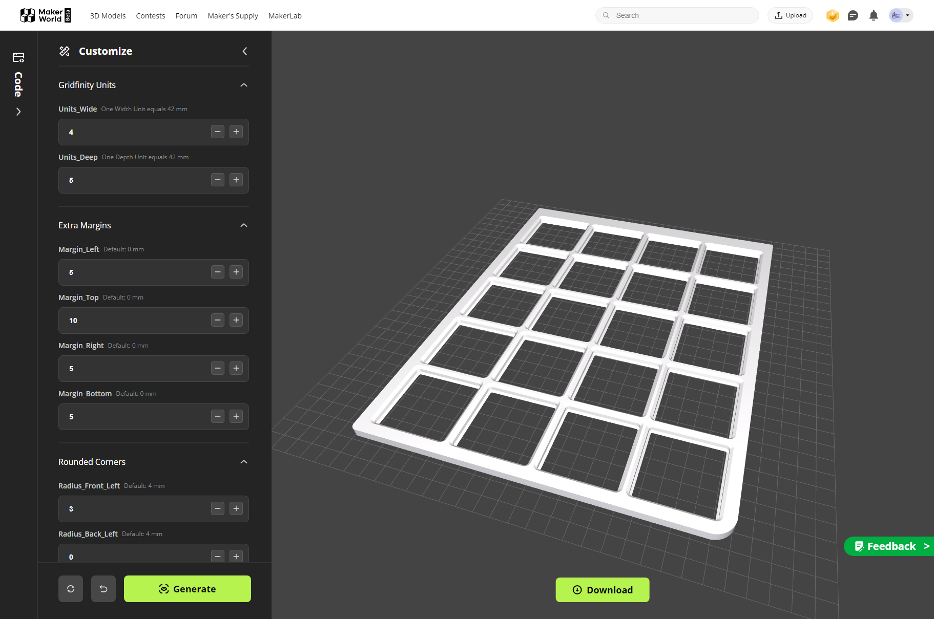 Gridfinity Parametric Base Plate