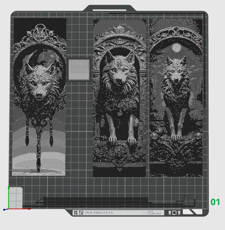 Carvings of the Wolf and Moon Fantasy Design - Set of 3 Bookmarks