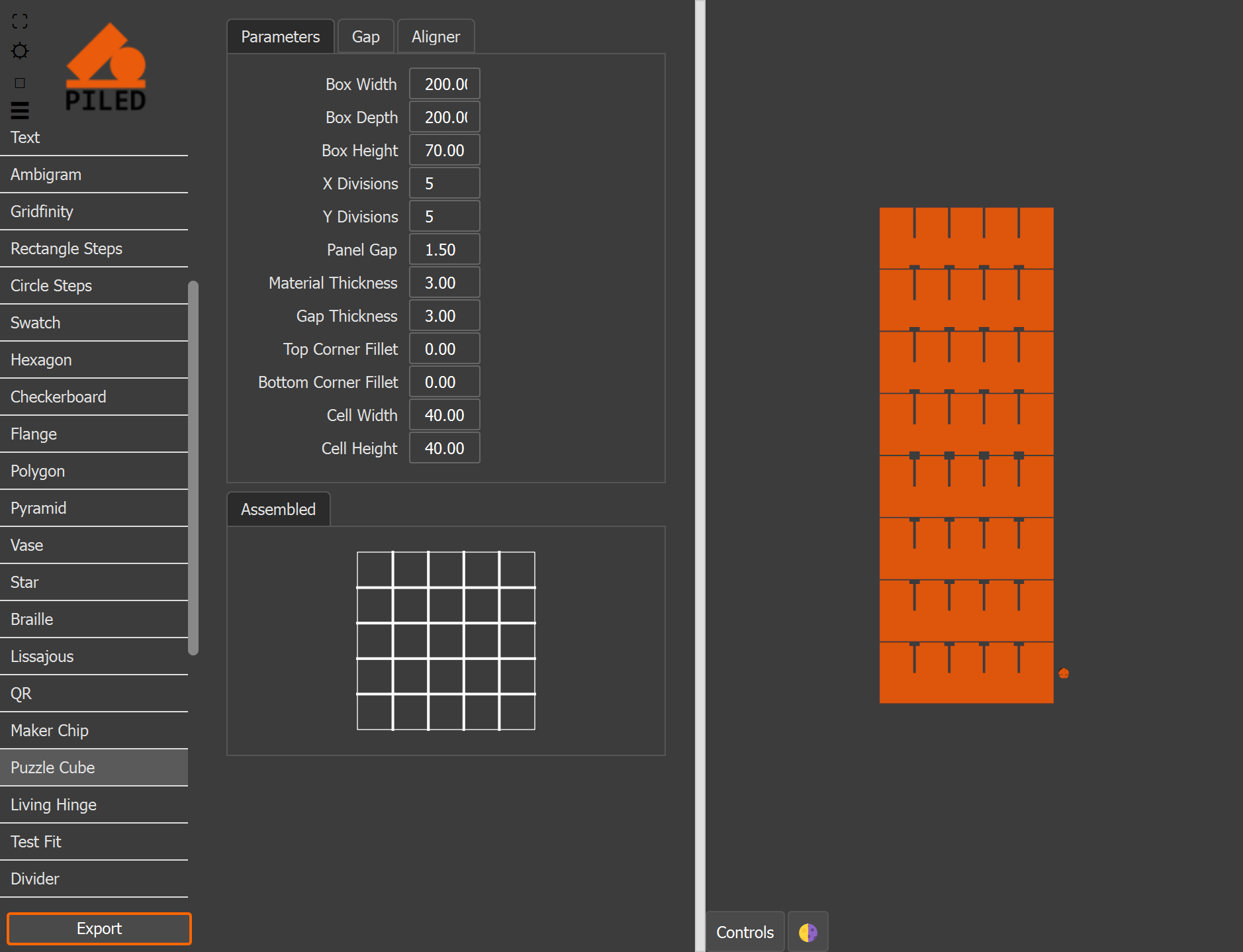 5x5 25 Divisions Filament Box Parametric Dividers