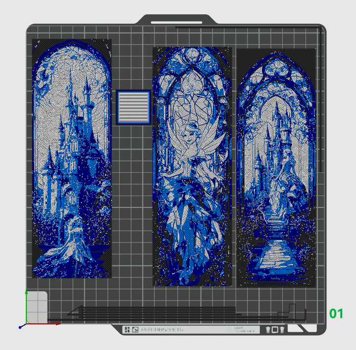 Set of 3 Bookmarks - Grand Stained Glass windows of Fantasy with Castles and Princesses