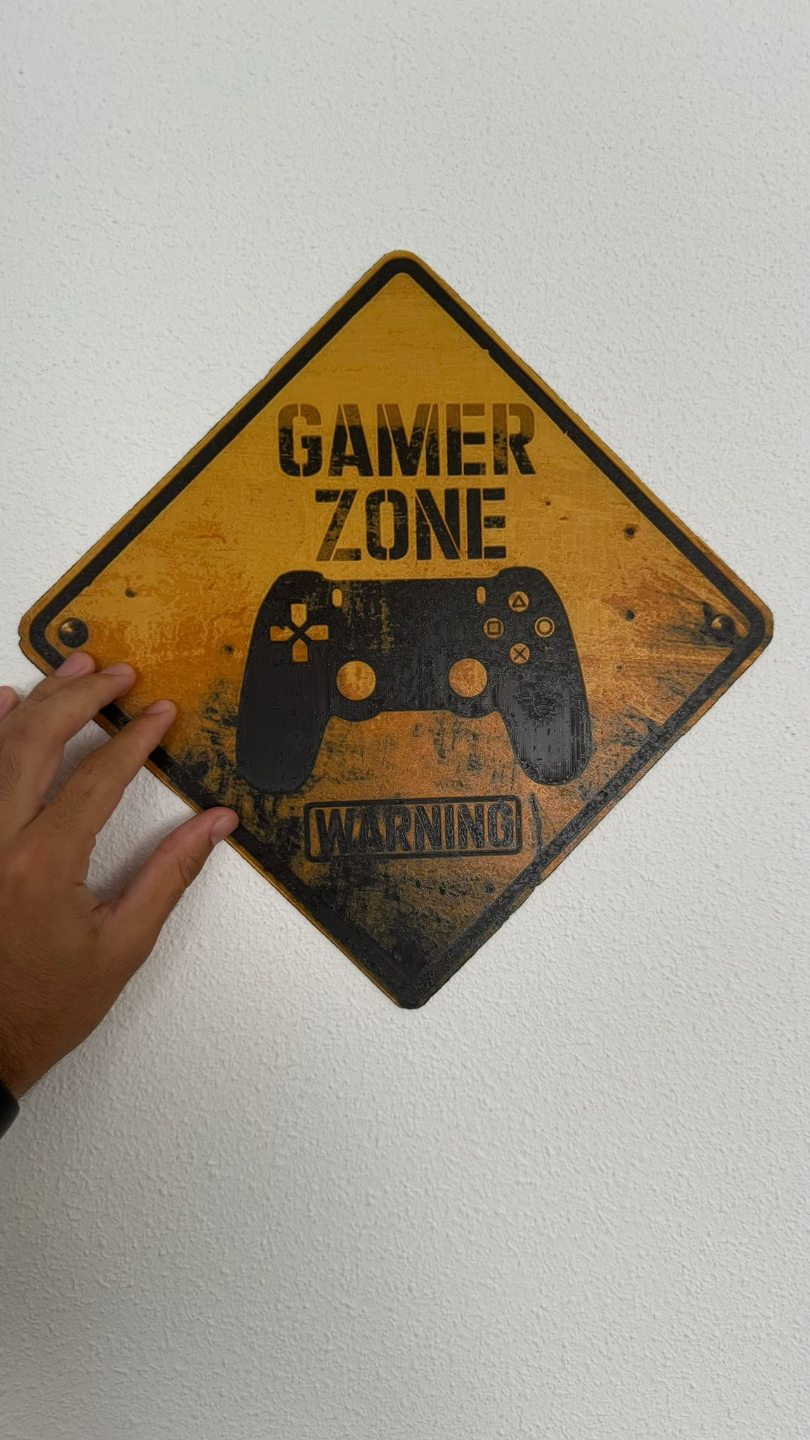 Cartel Gamer Zone relieves,color por capa Hueforge