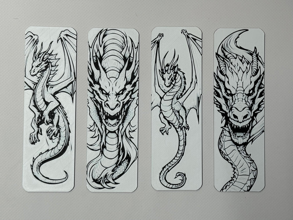 set 4 black and white dragon bookmarks