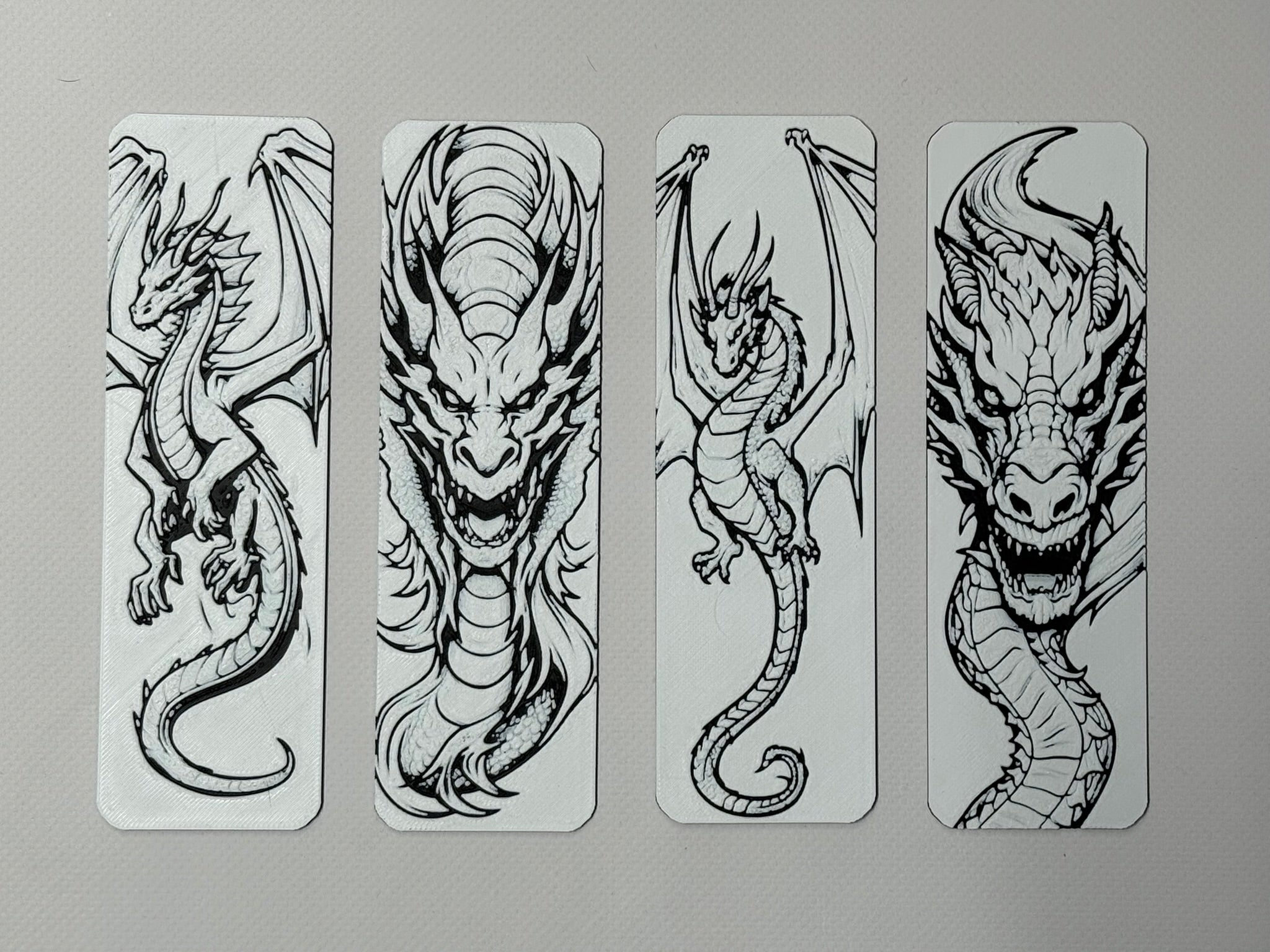 set 4 black and white dragon bookmarks