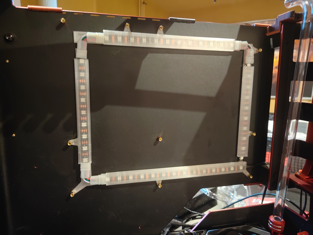 ATX mother board under glow LED strip mount