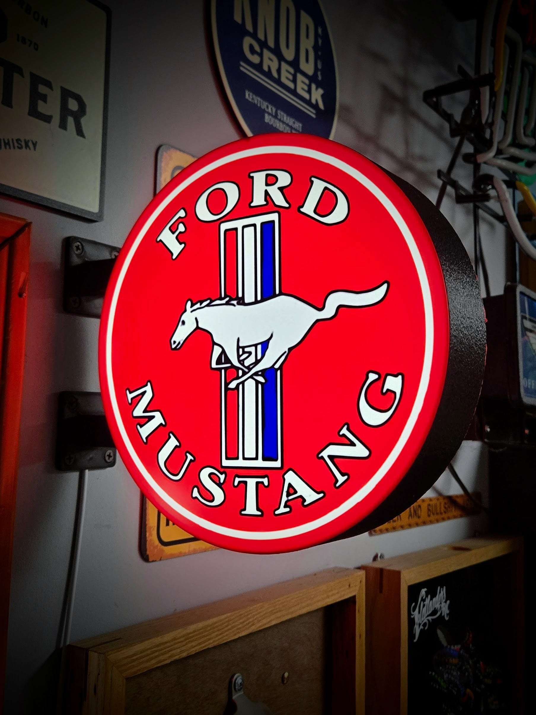 FORD MUSTANG ~ 2-Sided Gas Station Lighted Sign