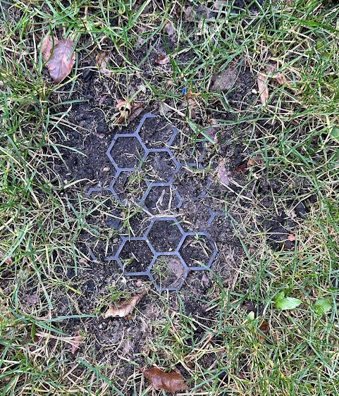 Grass reinforcement hex plates for robotic mowers
