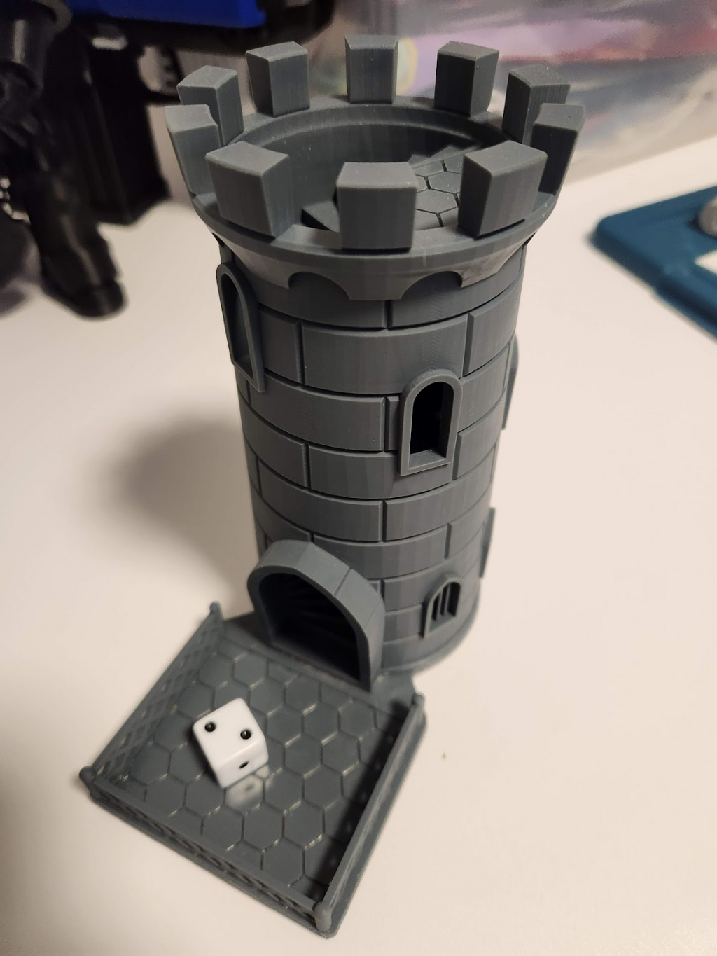 Traditional dice tower with platform