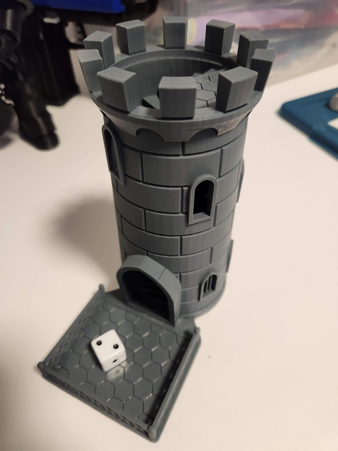 Traditional dice tower with platform