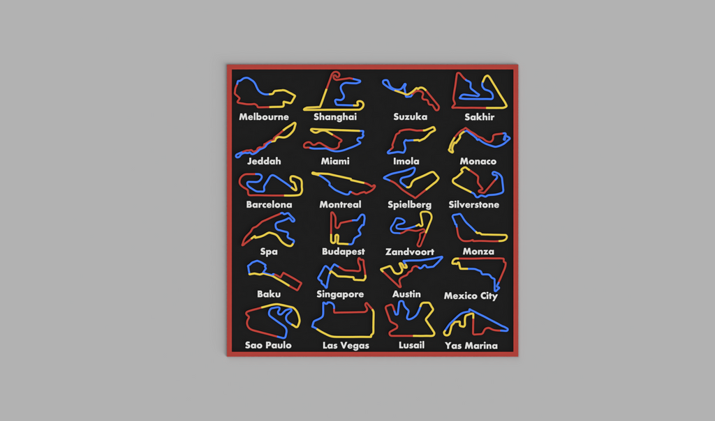 F1 2025 Calendar - 3-Sector Multicolor City Names