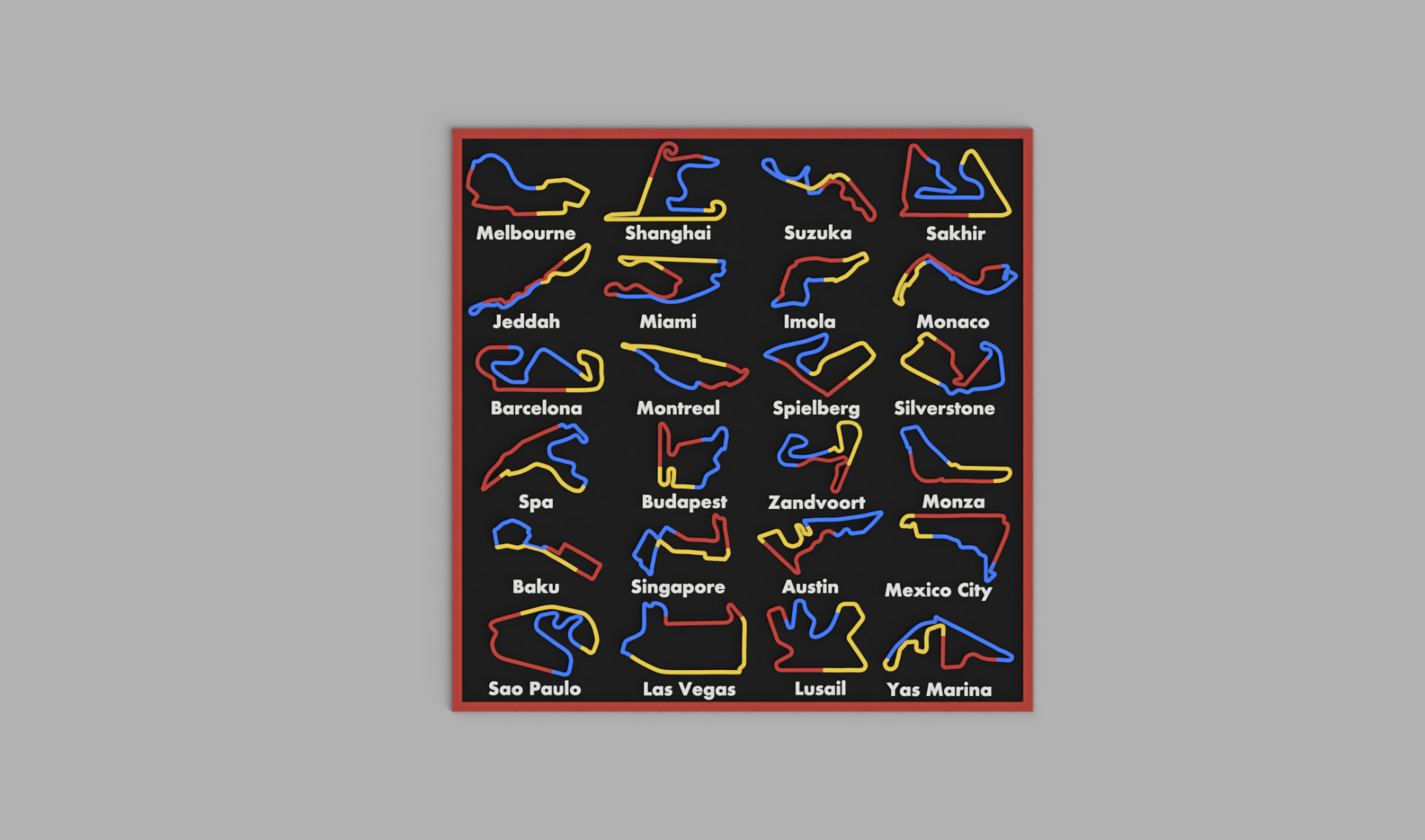 F1 2025 Calendar - 3-Sector Multicolor City Names