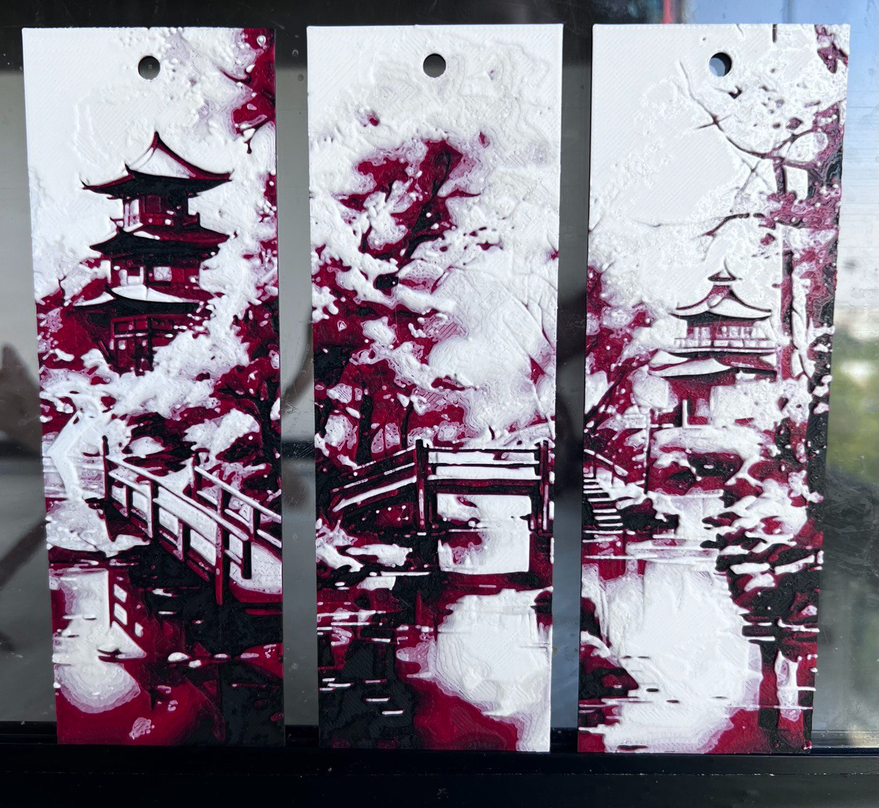 set of 3 Japanese garden bookmarks,hueforge
