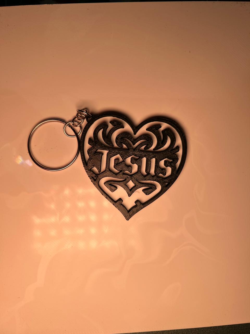 Jesus Heart Keychain – Ornamental Filigree Design