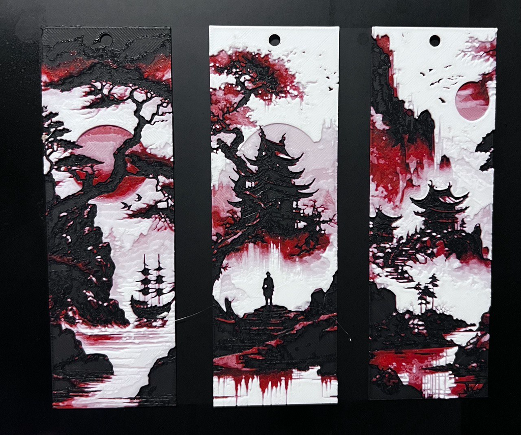 Set 3 Bookmarks of Japanese landscape hueforge