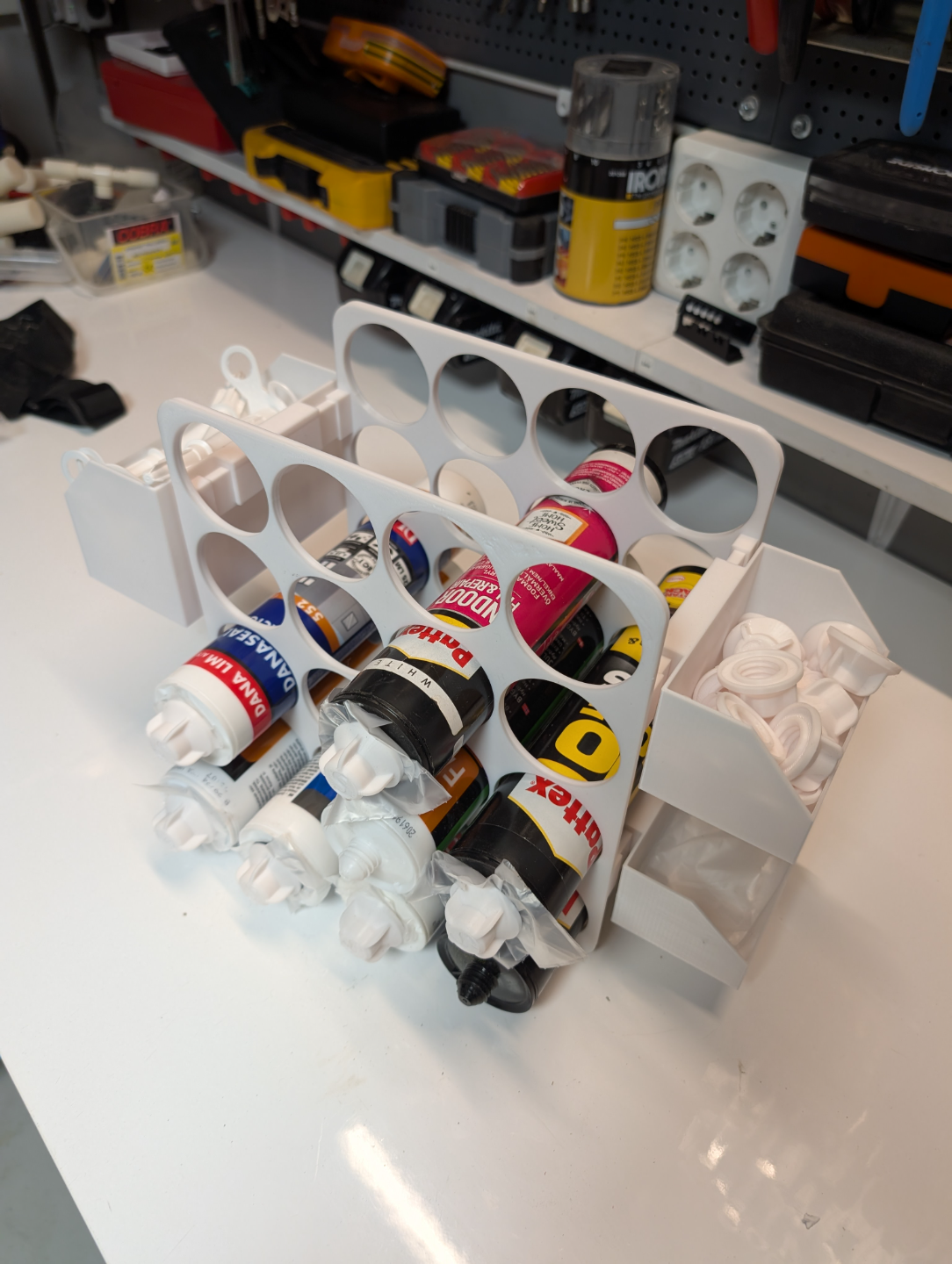Bin storage Caulking and Spray can tube organizer