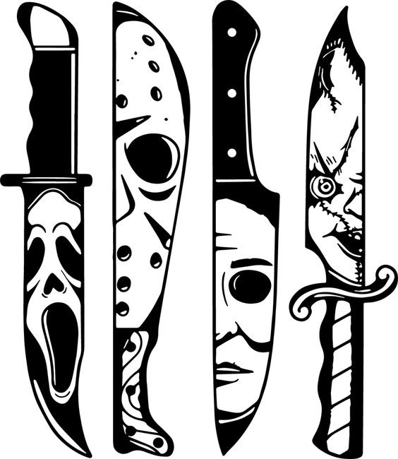 Kit of 4 halloween keychain knife horror