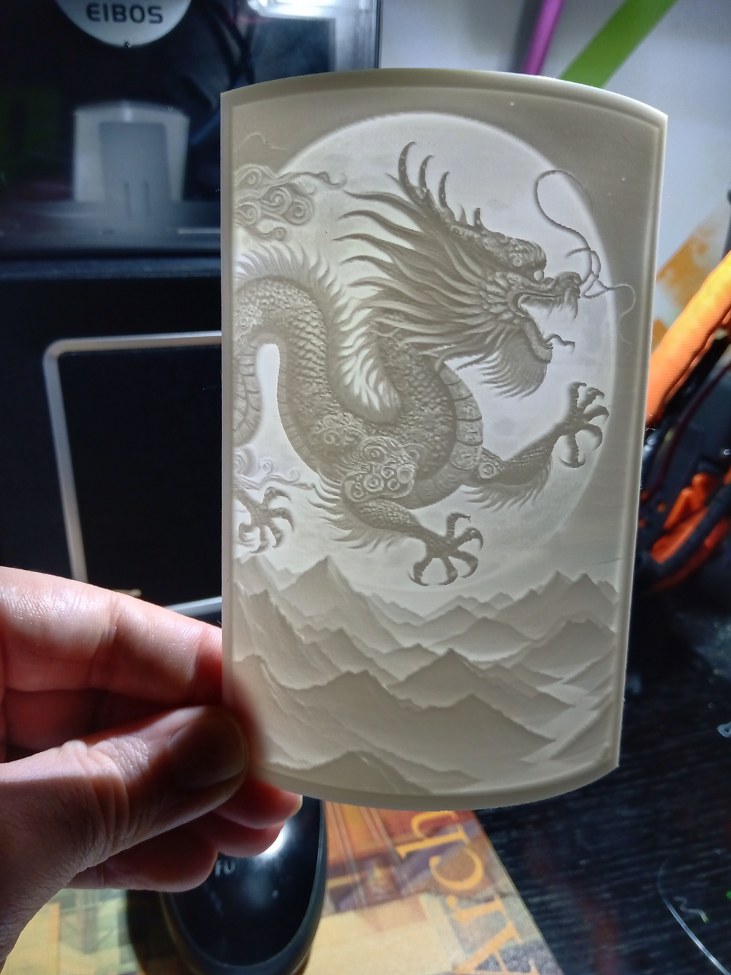 Year of the dragon wooden lithophane