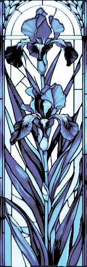Set of 3 Bookmarks - Blue and Lavender Blooming Iris flowers in Stained Glass