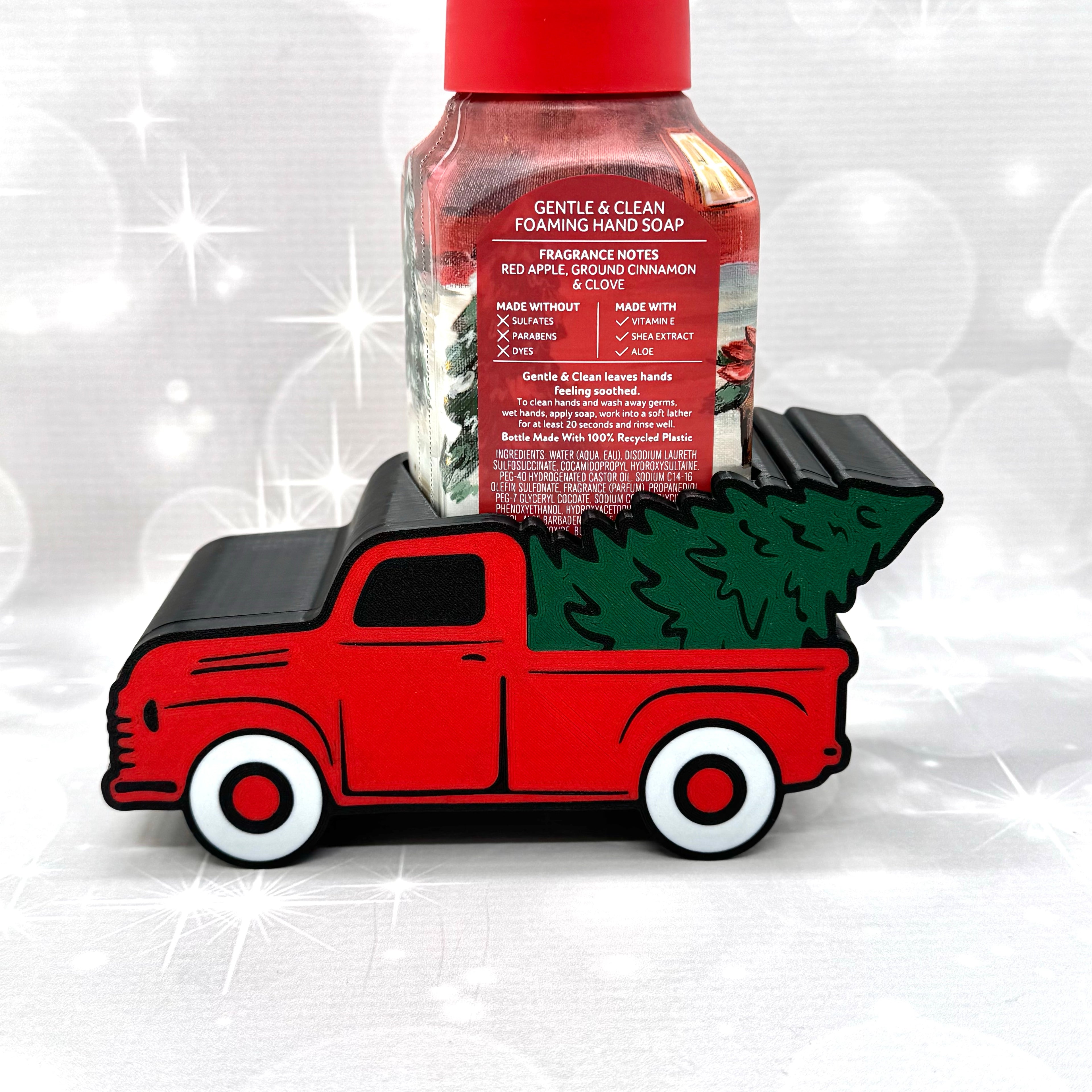 Vintage Red Truck w Tree B&BW Soap Bottle Holder