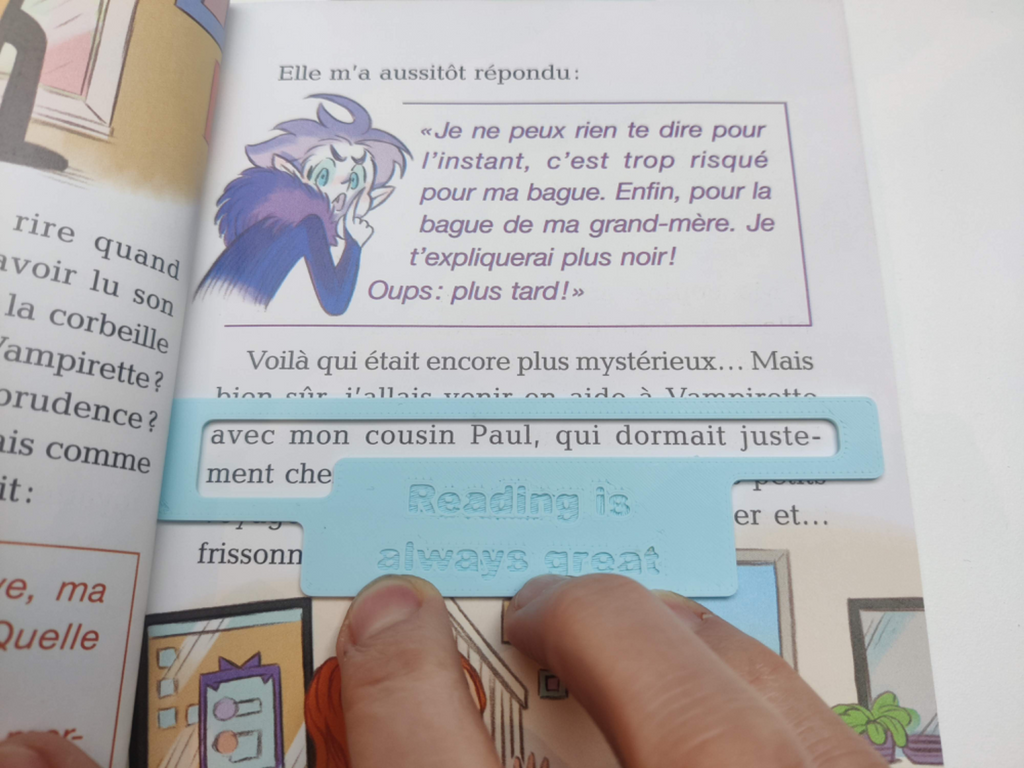 Friendly reading guide with next line for kids