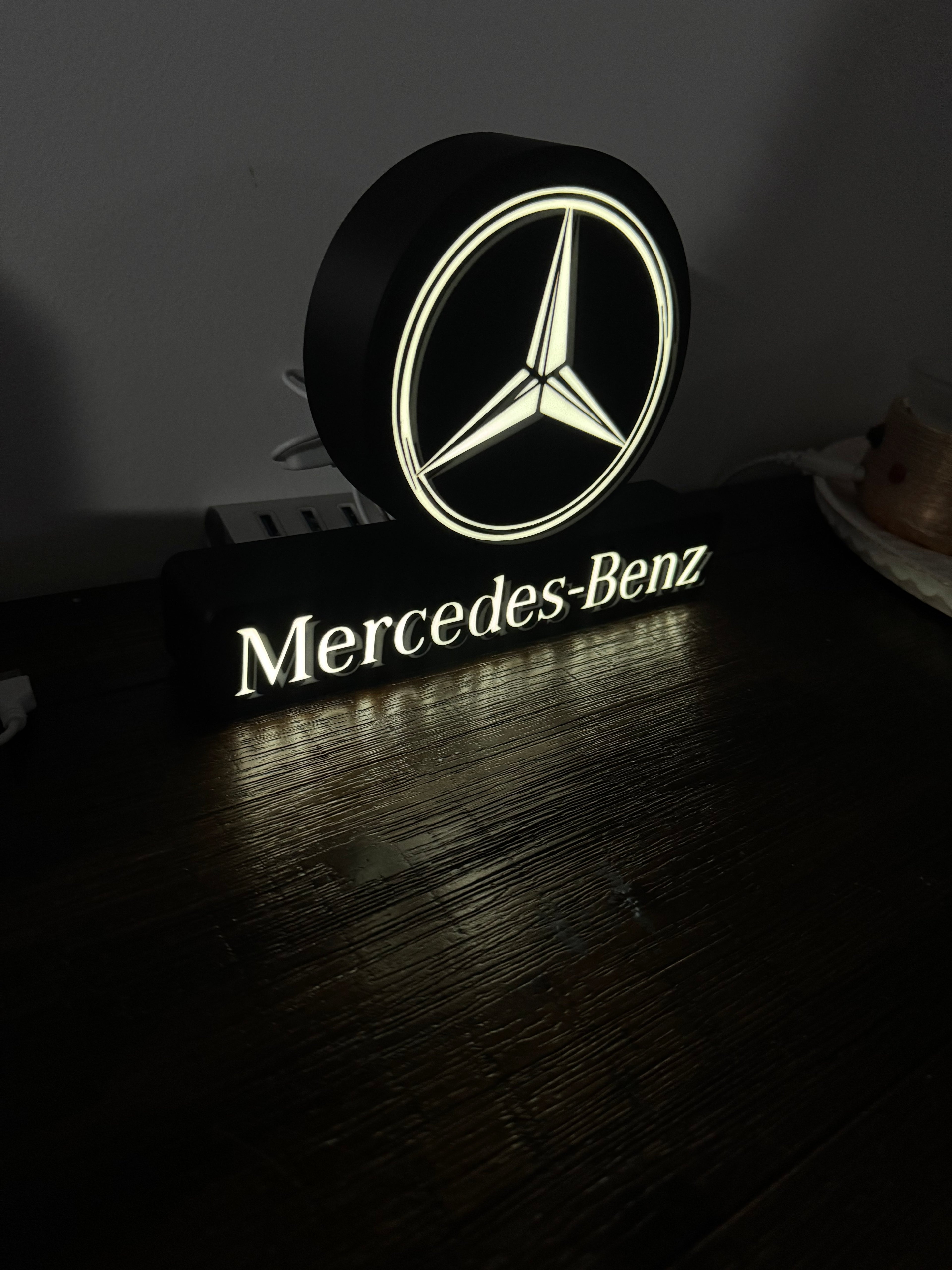 Mercedes-Benz Logo & Words Light Up Sign