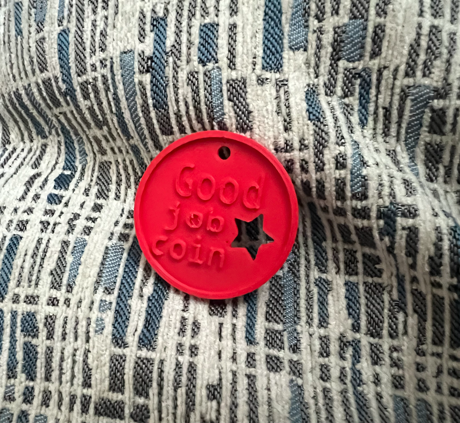 Good job coin solid words with hole at top to add it as a chain for backpacks for multiple coins