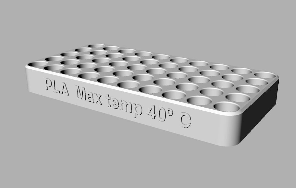 Vial rack for 4 ml (15x45mm) or 12 ml (~15x100mm) vials.