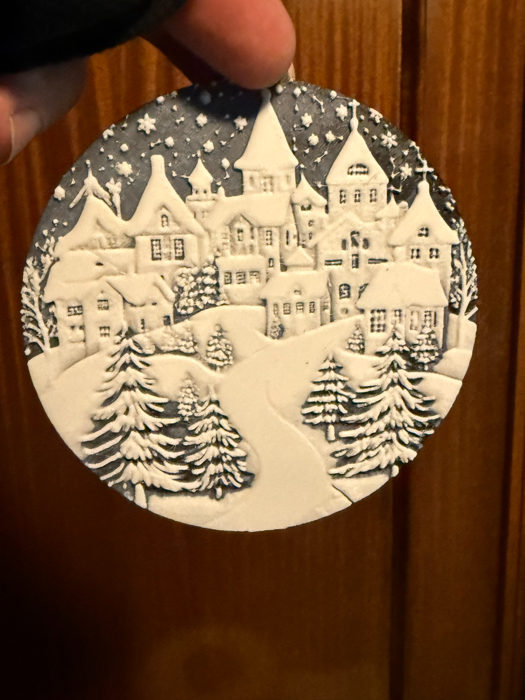 Christmas landscape in snow ball hueforge