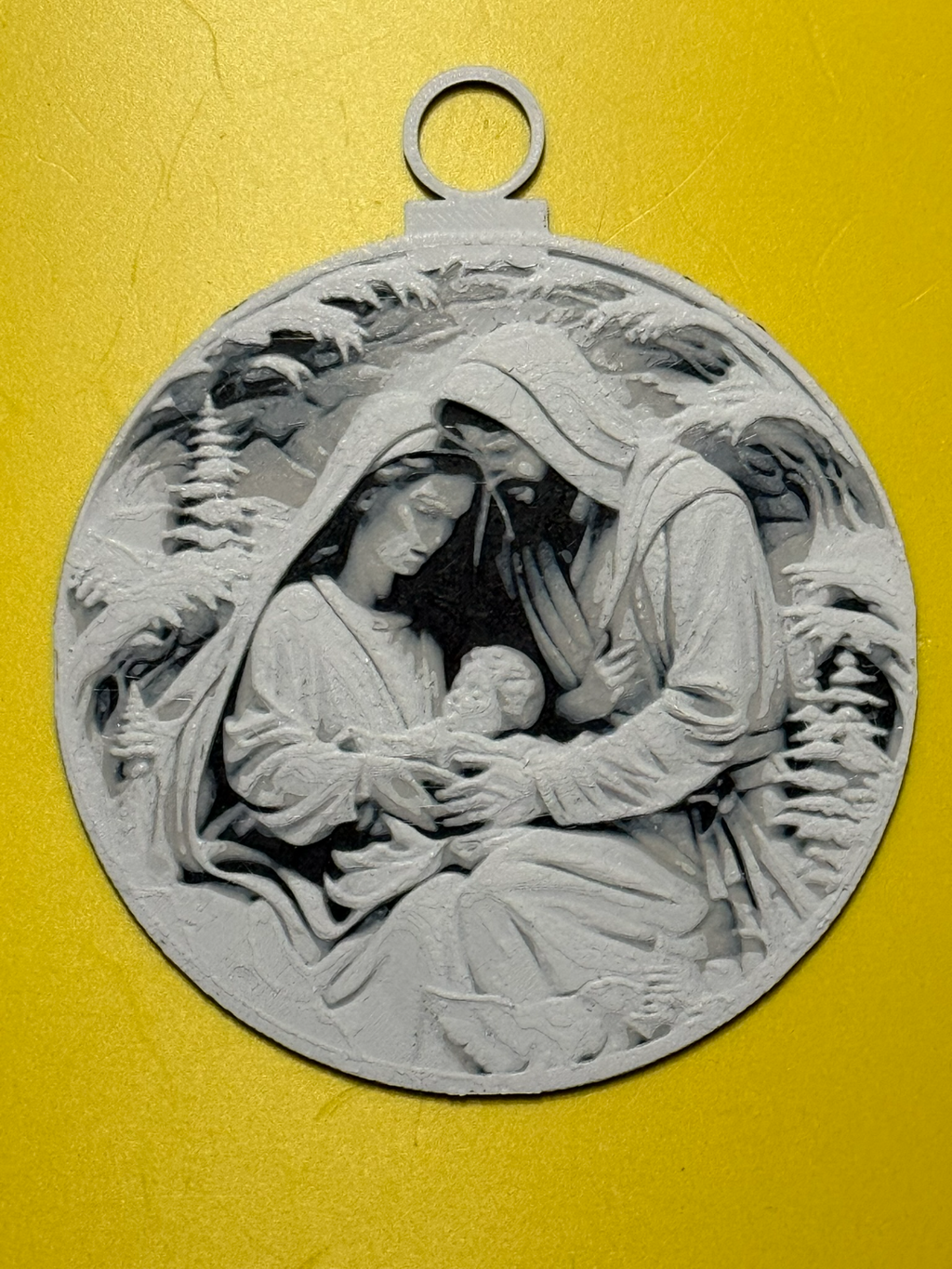 Christmas ball Mary Joseph and baby Jesus