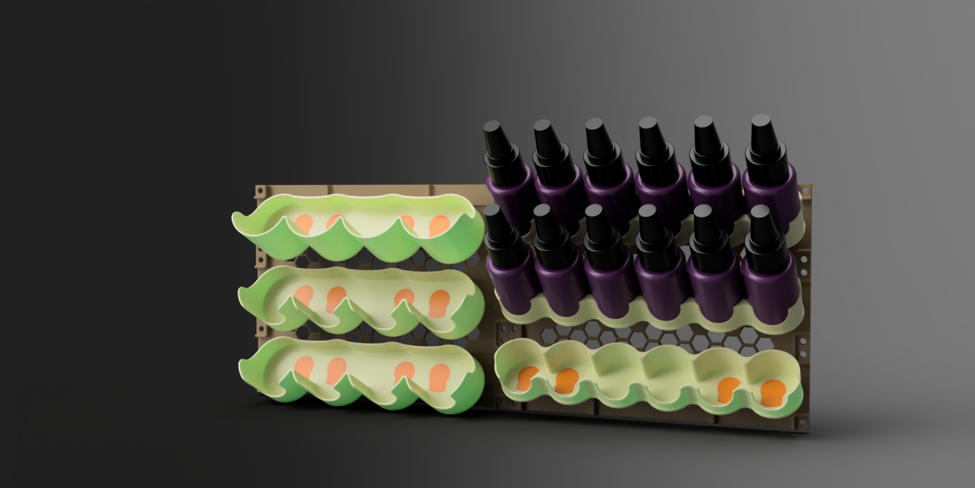 Tamiya 23ml, AlphaAir 74ml and Pro Acryl 22ml Holders for My Modular Paint Rack
