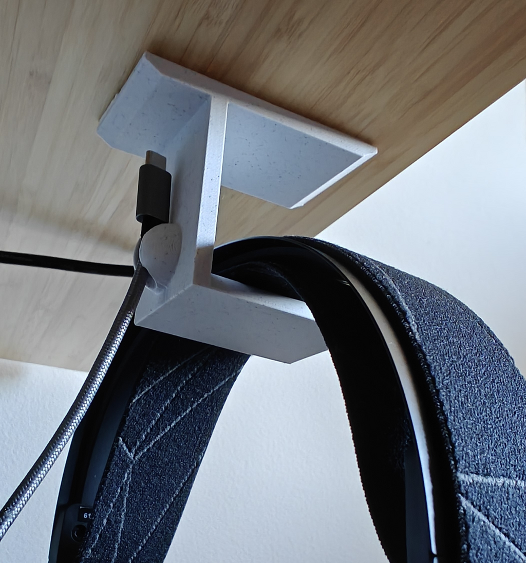 Under-desk Headphone and Cable Holder - No Screws!