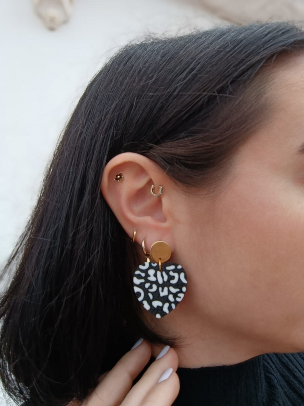 Animal print heart earring