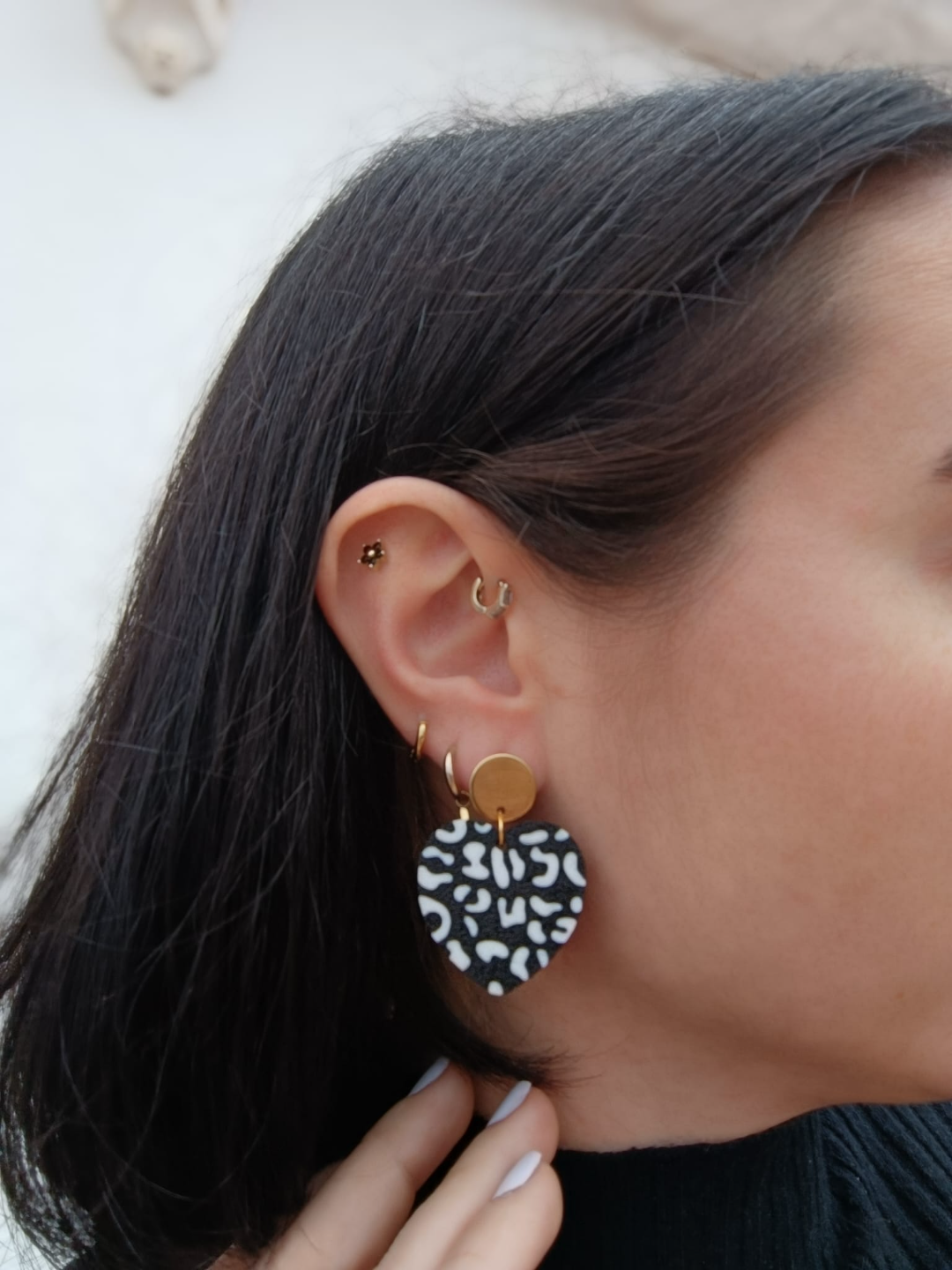 Animal print heart earring
