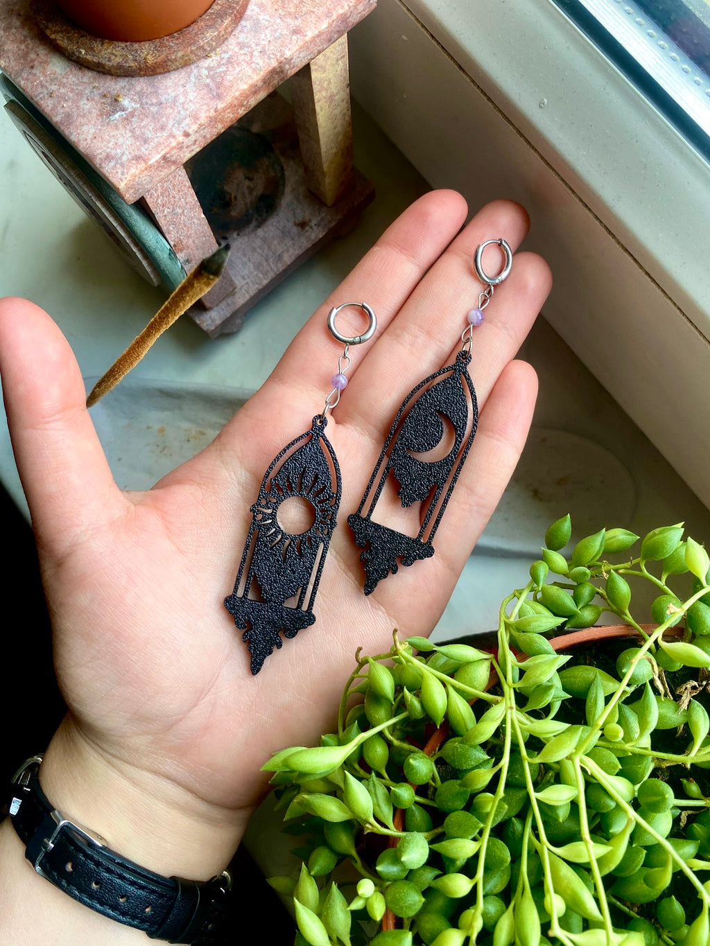 Sun and Moon Gothic Window Earrings