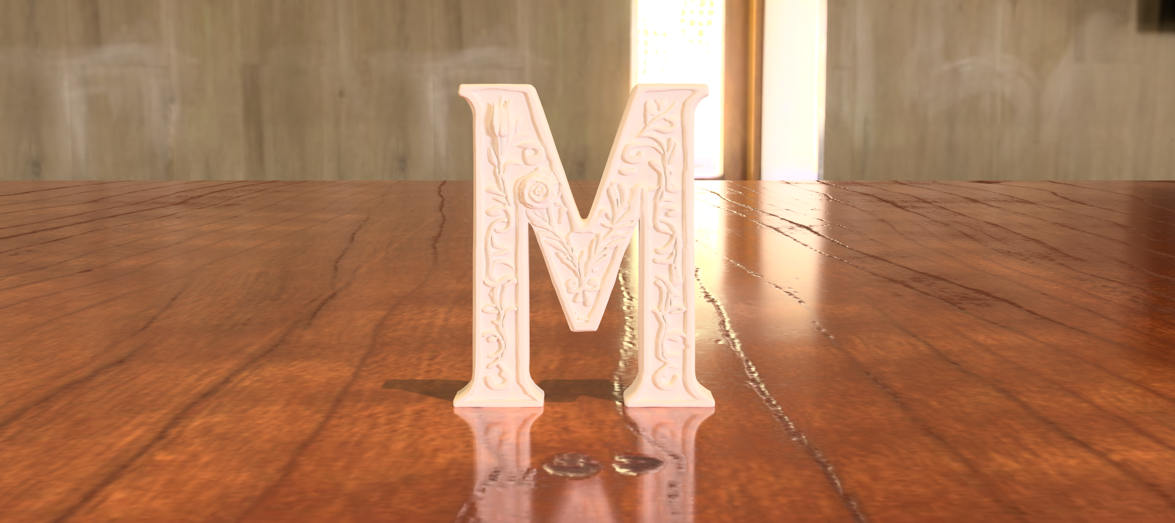 Standing Letter M in a Gypsum Floral Style