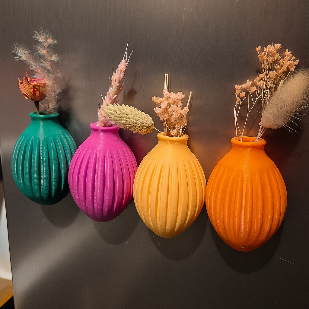 Set of 4 Mini Magnetic Vases – Ribbed Design