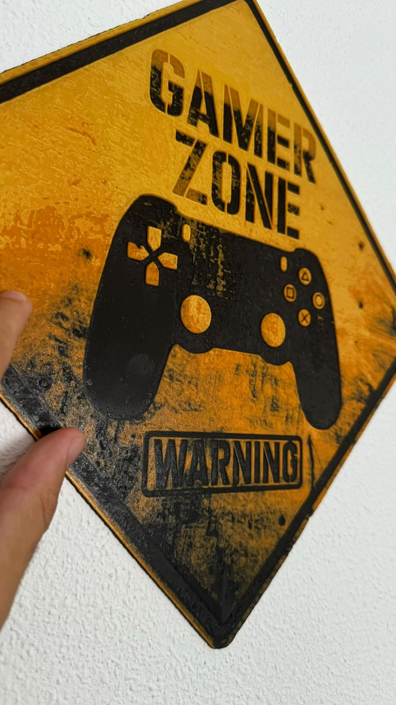 Cartel Gamer Zone relieves,color por capa Hueforge