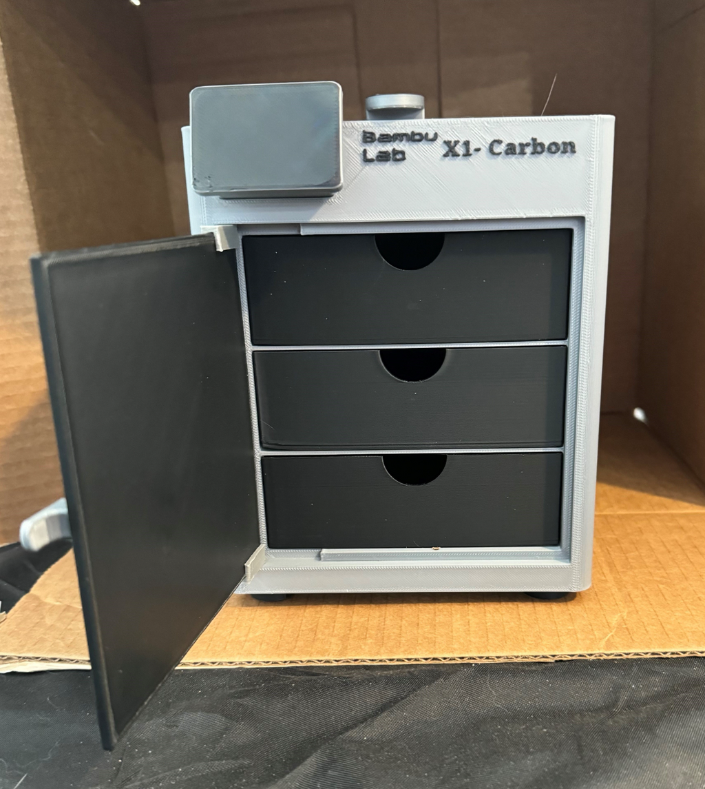 X1C storage 3 drawer unit with door and top lid