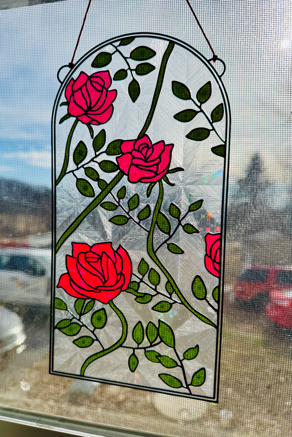 Stained Glass Rose Window Hanger