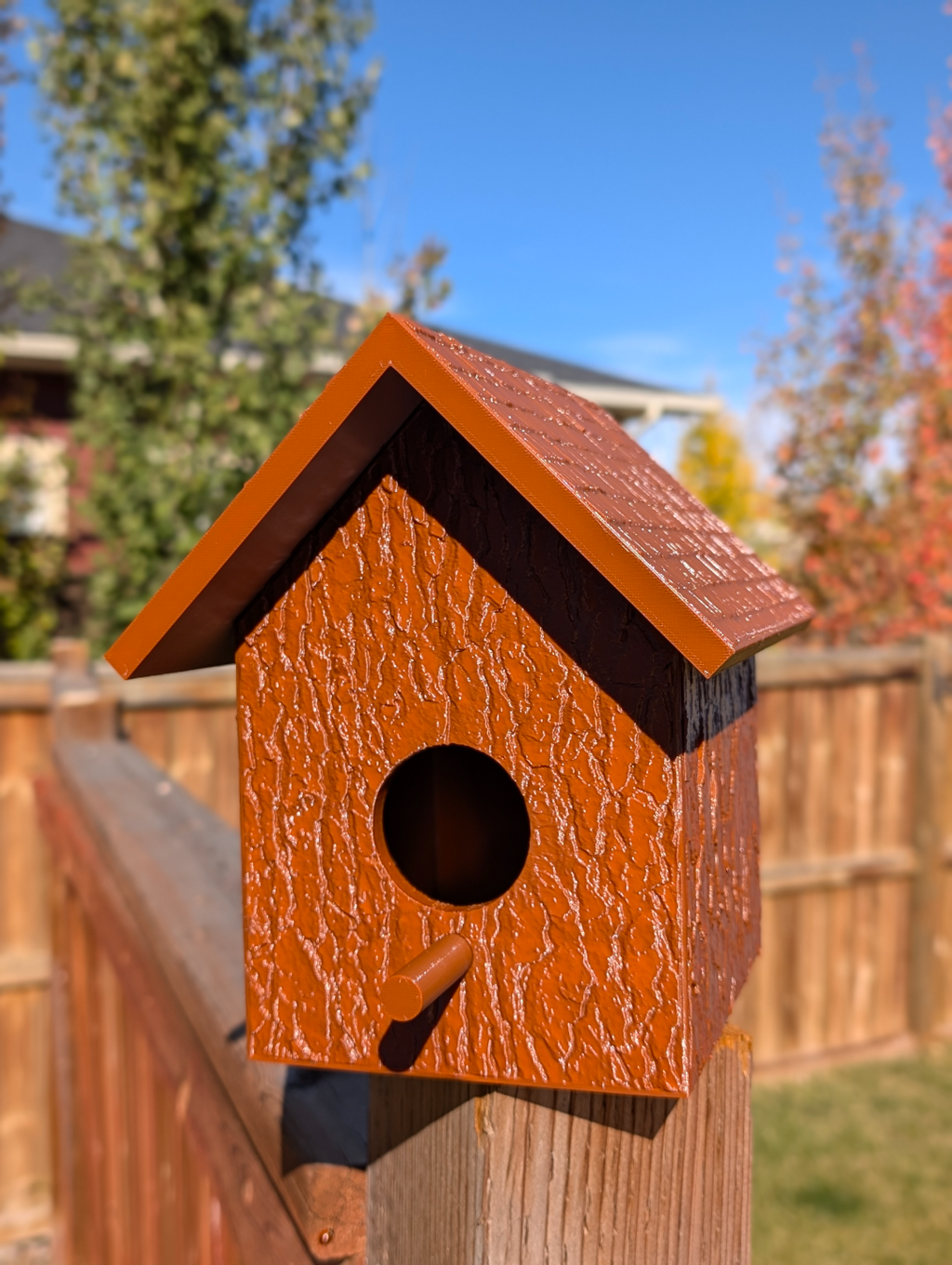 Simple Sturdy Bird House with Bark texture